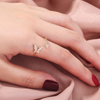 Joyería micro - incrustada en oro fino mini mariposa zircon apertura ajustable anillo femenino