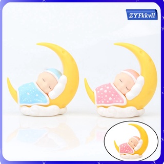 Creative Baby Sleeping on Moon Cake Topper Children Gift Action Figure Birthday Party Decorations Ornaments Kids Toys