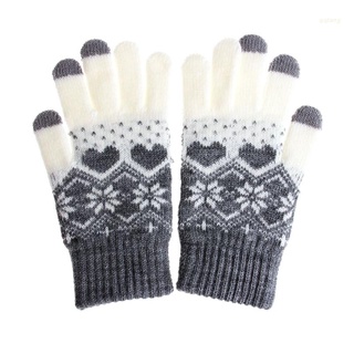 Qq* guantes cálidos de invierno para pantalla táctil/guantes de lana elásticos para mujer/mujeres de copo de nieve