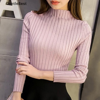 [gentlebest] suéter coreano otoño invierno mujeres cuello alto delgado de punto sólido blusa jersey [gentlebest]