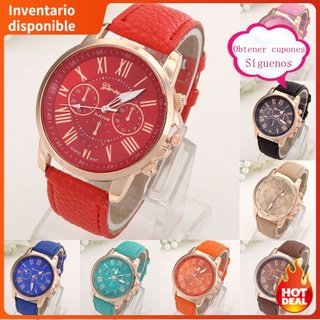 [Stock Listo] reloj de mujer caliente Geneva PU cinturón de cuero moda femenina escala romana de cuarzo marca relojes casuales 15 colores