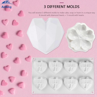 (formyhome) molde para tartas de corazón diamante, silicona 3d postre pastel molde para mousse, jalea, paquete de 3