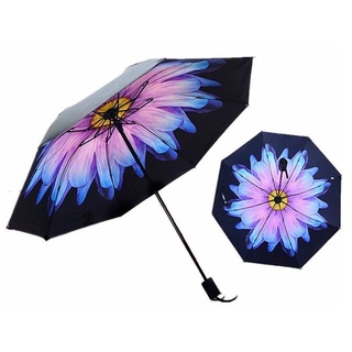 Paraguas plegable de goma negra femenina sol y lluvia doble sombrilla de doble uso tres veces el paraguas del sol (7)