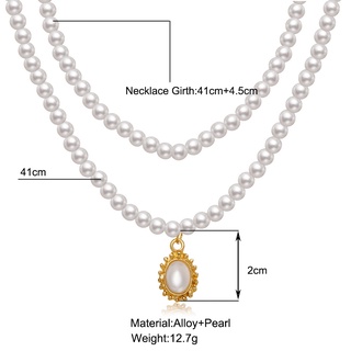 Collar para mujer de imitación de Perlas creativas con cadena de clavícula, colgante de perlas barrocas retro (6)