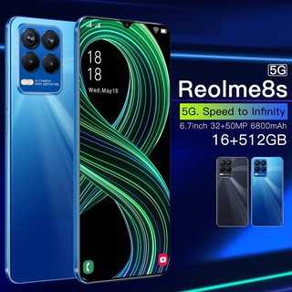 Celulares Reolme8 5G global smartphone 16GB RAM 512GB ROM 10 Core 6.7 " Android 11 32MP + 50MP 6800mah Teléfono