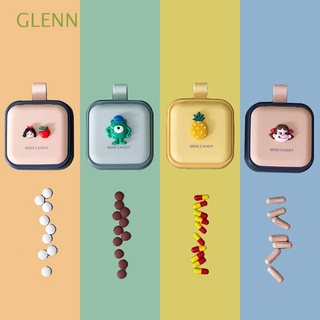 glenn - divisor de pastillas de gran capacidad, sellado, caja de medicina, portátil, lindo organizador de dibujos animados, herramienta de viaje, cuatro rejillas, dispensador de tabletas