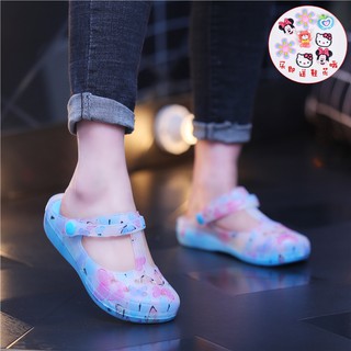 Crocs shoesSummer nuevo estilo impreso agujero zapatos, sandalias de mujer, zapatos de jalea de las mujeres, zapatillas de mujer, antideslizantes sandalias de plástico Baotou