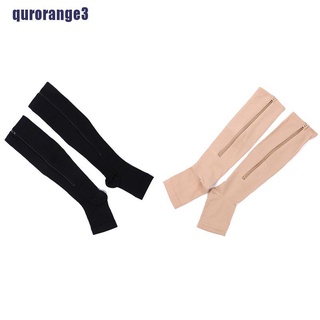qurorange3 1Pair Zipper Compression Socks Foot Pain Relief Knee Varicose Open Toe Socks WQFC