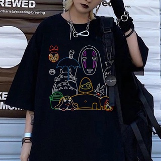 Japanese Anime T-shirt My Neighbor Totoro Printing 200s Black Vinatge Aesthetic Tops-tee Ulzzang Harajuku Goth Punk Streetwear