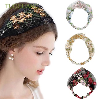 tuoguang mujeres turbante diadema de ala ancha accesorios para el cabello banda bordado encaje lavado cara coreano floral simple tocado/multicolor