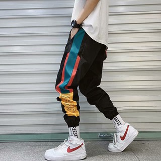 Hip Hop Streetwear Hombres Empalme Joggers Pantalones De Moda Casual Cargo Pantalón (1)