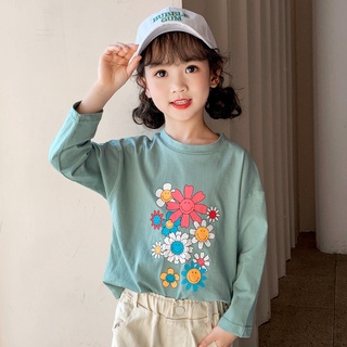 Los niñosTCamiseta2021Otoño nuevo Estilo coreano 100% algodón abrigo de cuello redondo de manga larga camisa de fondo para niños y niñas medio y grande