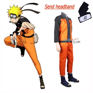 Naruto Uzumaki Ninja Hokage Cosplay Costume Outfits Jacket Pants Anime Costumes (with headband) (2)