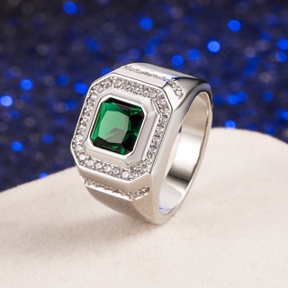 Diamond Emerald men's ring European and American men's Blue Crystal Ring Jewelry