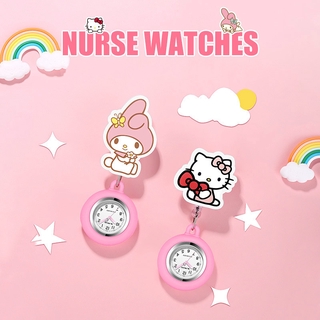 Sanrio My Melody Hello Kitty impermeable enfermera reloj niña luminoso de dibujos animados reloj de bolsillo señoras moda reloj de cuarzo estudiante lindo pecho reloj colgante reloj