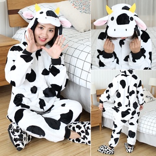 Adultos mujeres de dibujos animados de vaca Onesies mujeres de franela de manga larga pijamas Unisex Animal ropa de dormir Anime Cosplay disfraz