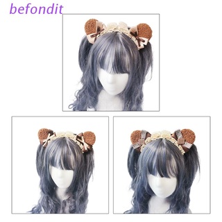 BEF Cosplay Kawaii Furry Animal Bear Ears Headband Cute Lolita Lace Bow Hair Hoop (1)