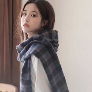 Plaid Scarf female Korean student versatile Japanese seasonal imitation cashmere warm tassel couple small Bib11.17