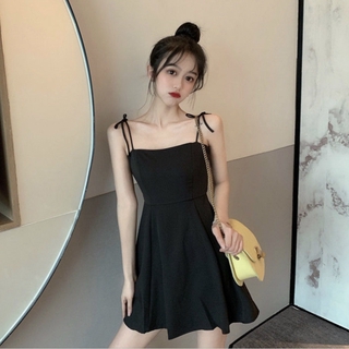Summer Black Strap Dress Sweet Slim-Fit Short-Height Women's Clothing (2)