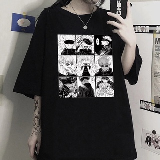 Camisetas Mujer anime japonés Jujutsu Kaisen camiseta ulzzang diversión de dibujos animados Gojo Satoru&Yuji Itadori impresión suelta chic Harajuku Punk mujeres camiseta (2)