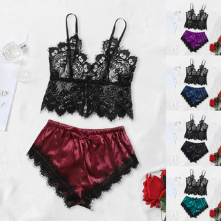🌸Mowomo🌸 New Sexy Lace Lingerie Silk Underwear Sleepwear Underwear Pajamas Satin