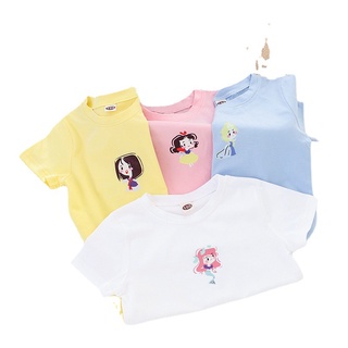 [Venta Caliente] 1-8 Años Niñas Camiseta De Dibujos Animados De Algodón Suave Verano Top Camisa Niño Manga Corta Princesa Camisas Fondo (5)