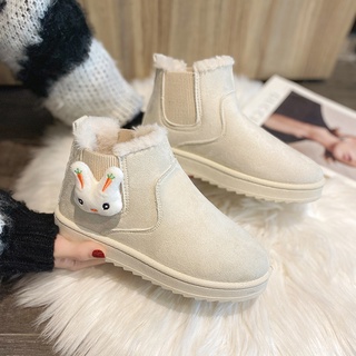 Lindo Conejo Botas De Nieve Mujeres 2022 Otoño Invierno Nuevo Estilo Caliente Zapatos De Un Paso Cepillado Engrosado @