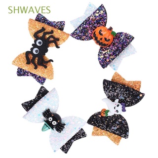 SHWAVES 4Pcs Chicas Pinzas de pelo de araña Lindo Pasadores Horquillas de Halloween Accesorios para el cabello Brillantina Moda Lentejuelas Pinza de pelo de lazos