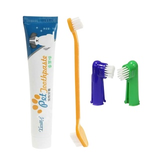 Pasta de dientes+cepillo de dientes+cepillo de soporte para gatos/perro de mascotas/crema dental con sabor a vainilla