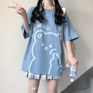 Camiseta de manga corta femenina suelta japonesa suave chica linda universidad