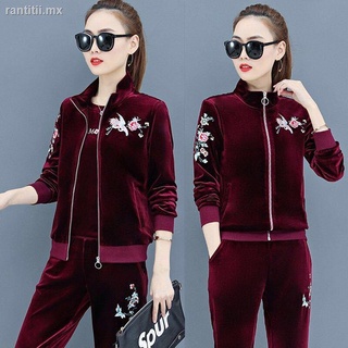 Gold velvet suit women spring 2020 new fashion embroidered clothes three-piece suit women spring and autumn leisure sports suit