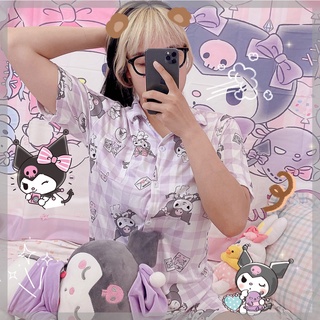 nuevos productos Verano cariño Kuromi mujer casa pantalones cortos de manga corta pijamas traje estudiante chica suave sección delgada transpirable pijamas lindos (1)