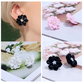 Aretes simples versátiles de flor negra para mujer/accesorios para fiestas/Club/perla/aretes tridimensionales frescos