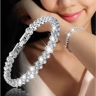 Pulsera Natural De Cristal De Diamante Completo | De Circonita Super Flash Para Mujer Exquisita De Moda Americana Europea Regalos