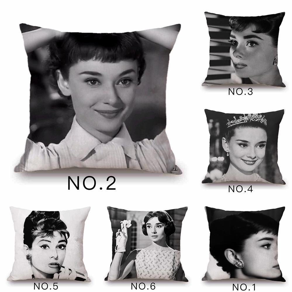 Funda de almohada vintage para sofá Audrey Hepburn, funda de cojín para el hogar