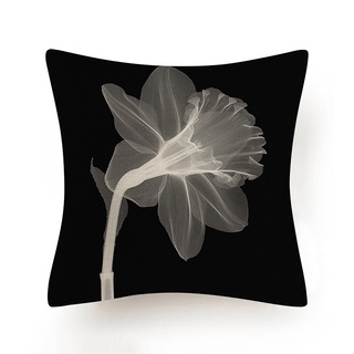 plantas flores funda de almohada de algodón lino negro blanco sofá manta almohada pqmx (3)