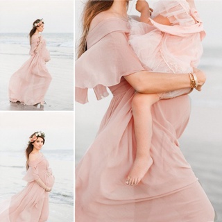 Mujeres Embarazadas Maternidad Fotografía Props Manga Corta Volantes Vestido Sólido