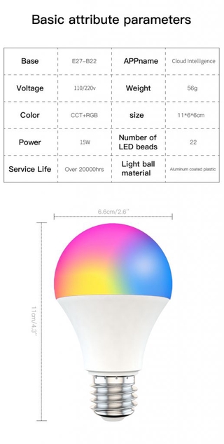 Foco de luz inteligente WiFi E27 B22 regulable RGB+CCT inteligente con Control de voz con Alexa Google Home granite (9)