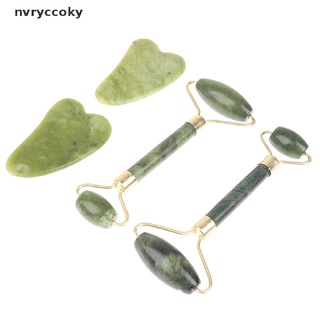 nvryccoky rodillo de masaje de jade natural + guasha board spa rascador piedra masajeador facial set mx
