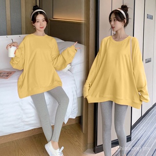 Ropa de maternidad ropa de otoño traje de moda nuevo estilo coreano primavera y otoño suéter de manga larga de Color sólido suelto más tamaño traje de dos piezas de Internet caliente (7)