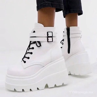 Botines con cordones para mujer, zapatos de tacón alto, estilo Punk, con plataforma y punta redonda, novedad, Invierno Hii5