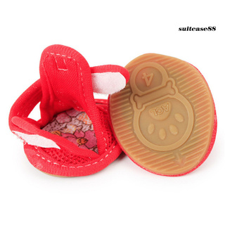 [SC] 4 piezas zapatos para mascotas de Color sólido antideslizante suela de goma sandalias de perro zapatos para exteriores (8)