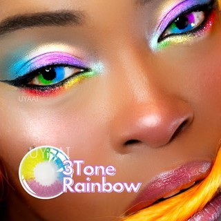 UYAAI 2 pzs (1 par) lentes de contacto anuales Cosplay Anime para Cosplay maquillaje cosmético colores locos arco iris serie 3Tone arco iris