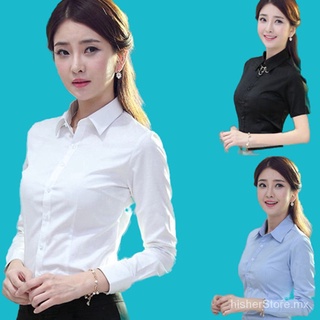 camisa blanca de manga larga de las mujeres profesional de la oficina señora formal ropa de trabajo grande de manga corta camisa de las mujeres