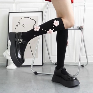 [Wedges] Little sun Mary Jane JK Uniforme Solo Zapato De Mujer Suela Gruesa Cabeza Grande Zapatos De Cuero Pequeños Marea Oscura (5)