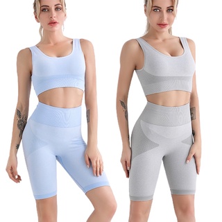 (venta caliente) mujer entrenamiento traje 2 piezas sin costuras cintura alta Yoga pantalones cortos con sujetador deportivo gimnasio ropa conjunto