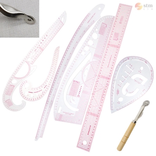 Regla sastre Kit de medición de costura transparente dibujo regla Yardstick manga brazo francés curva conjunto (1)
