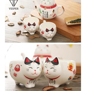 Limited gato tetera tetera/cerámica gato tetera set/lindo japonés gato suerte tetera taza set/