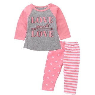 2pcs Baby Girls Clothes Sisters Twins Clothing Set Long Sleeve T-shirt Love Letter Tops Pants Leggings