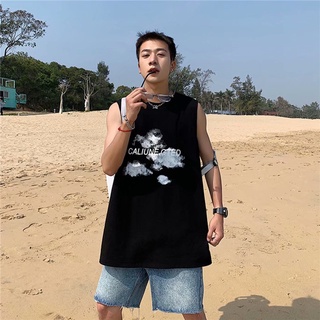 Summer Korean version of the cloud printing loose round neck sleeveless T-shirt Hong Kong style couples men and women casual all-match sports vest tide